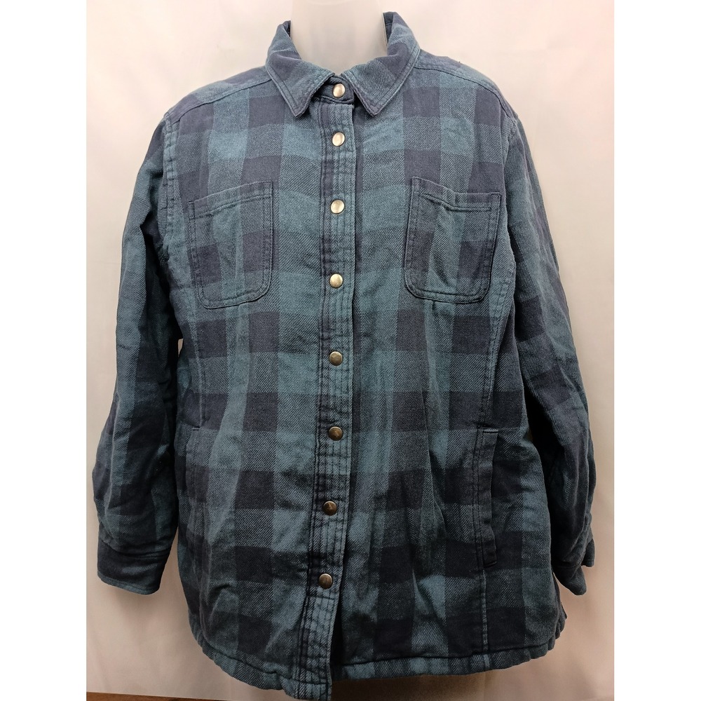 Duluth Trading blue navy plaid academia plus 2XL snap button outdoor jacket